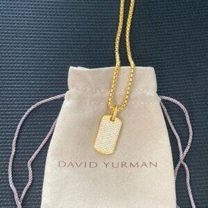 David Yurman 18k Yellow Gold Streamline Tag Diamond Pendan Necklace Prendant